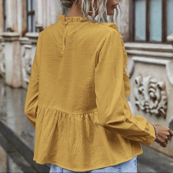 New Mustard Eyelet Lace Vintage Insp Blouse Top - Picture 3 of 6